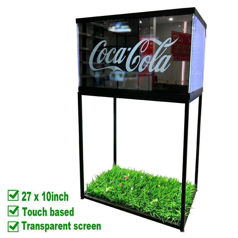 27 x 10 inch Transparent Touch Screen with Metal Floor Stand