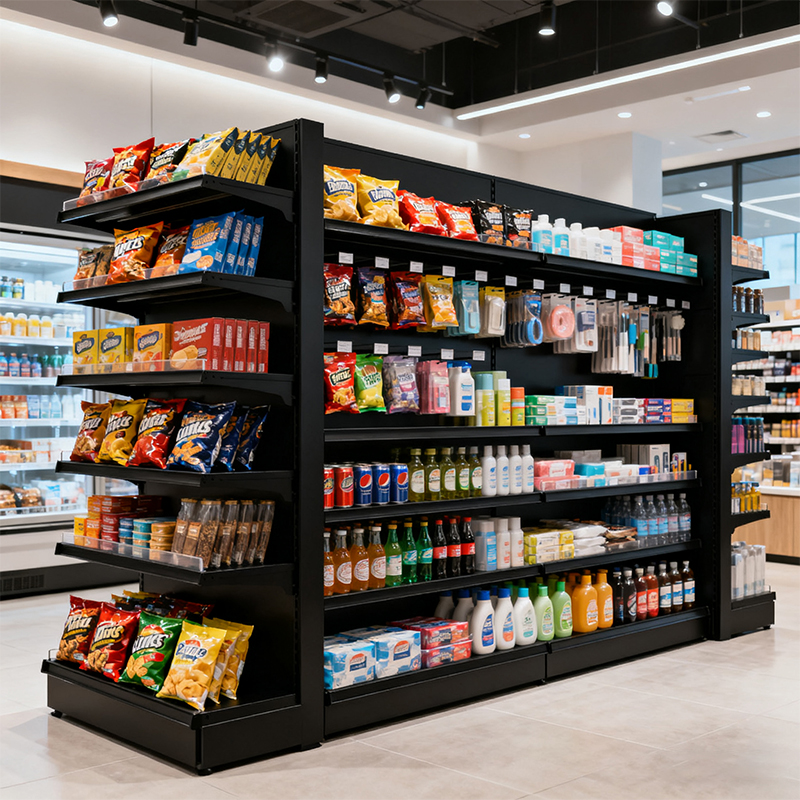 black retail shelving