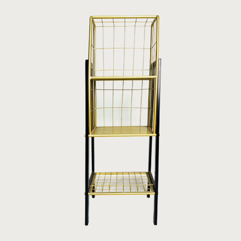 رف كتب مع سلة بثلاث طبقات، رف عرض تخزين بسيط