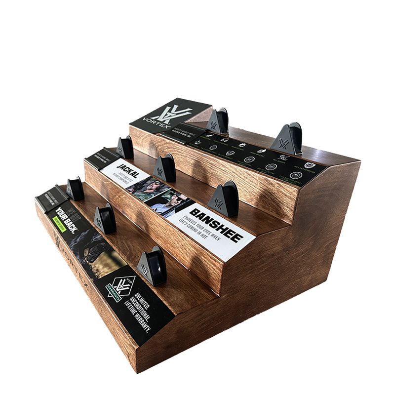 تھری ٹائر کاؤنٹر ٹاپ آئی گلاس ڈسپلے ریک