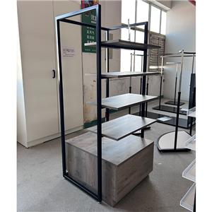 Rustic Wood & Black Metal Clothing Display Stand