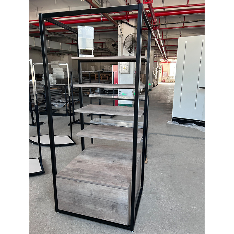 Rustic Wood & Black Metal Clothing Display Stand Manufacturers, Rustic Wood & Black Metal Clothing Display Stand Factory, Supply Rustic Wood & Black Metal Clothing Display Stand Retail Solution