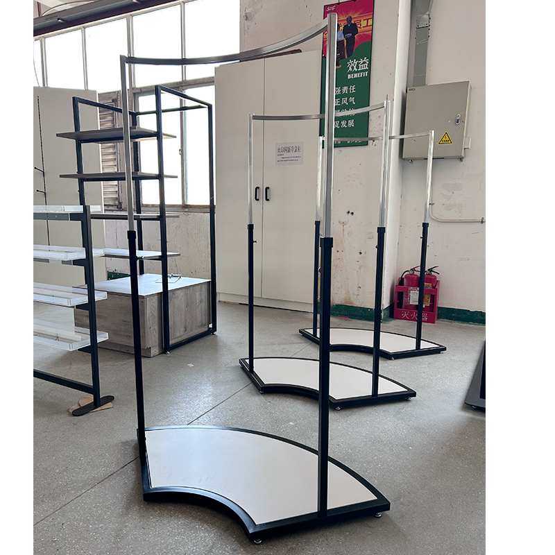 Curved Base Clothing Display Rack Manufacturers, Curved Base Clothing Display Rack Factory, Supply Curved Base Clothing Display Rack Retail Solution