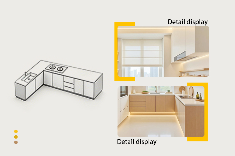 L-shaped kitchen cabinet system