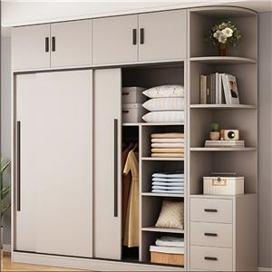 Tủ quần áo cửa trượt thiết kế riêng với kệ mở tích hợp.
