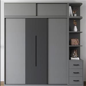 Tủ quần áo trượt đa chức năng màu xám với tháp lưu trữ gắn liền
