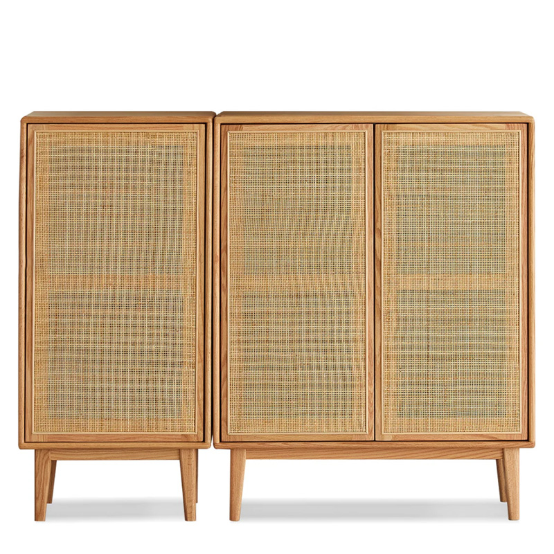 Modern Rattan Door Storage Cabinet with Wooden Frame
