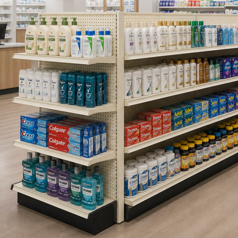 Supermarket aisle shelves