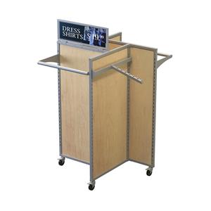 Mobile Double-Sided Clothing Display Rack with Wood Panels