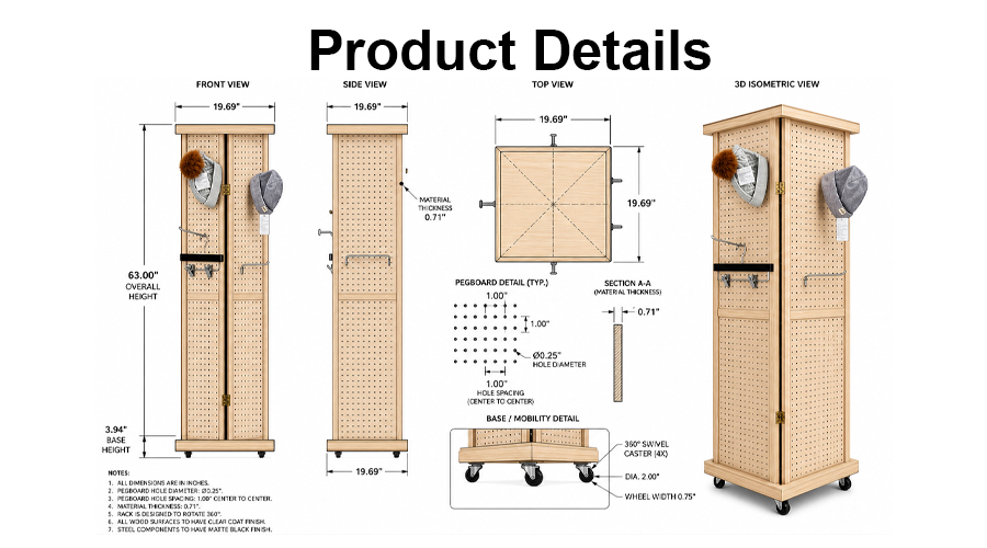 wooden pegboard display rack