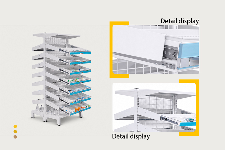 double sided pharmacy shelving