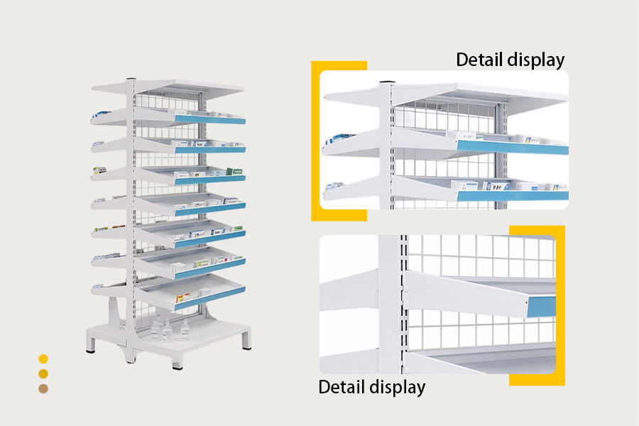 slanted pharmacy gondola shelving