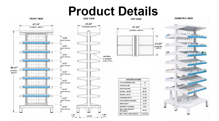 slanted pharmacy gondola shelving