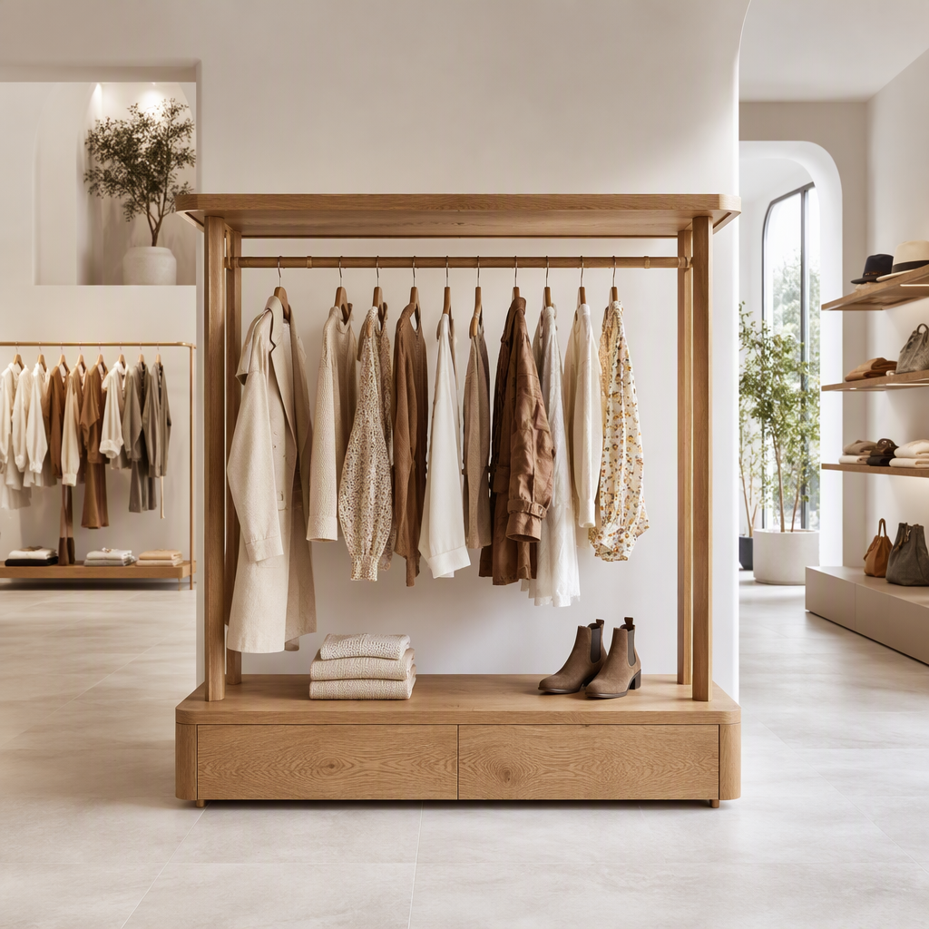 wood clothing display rack