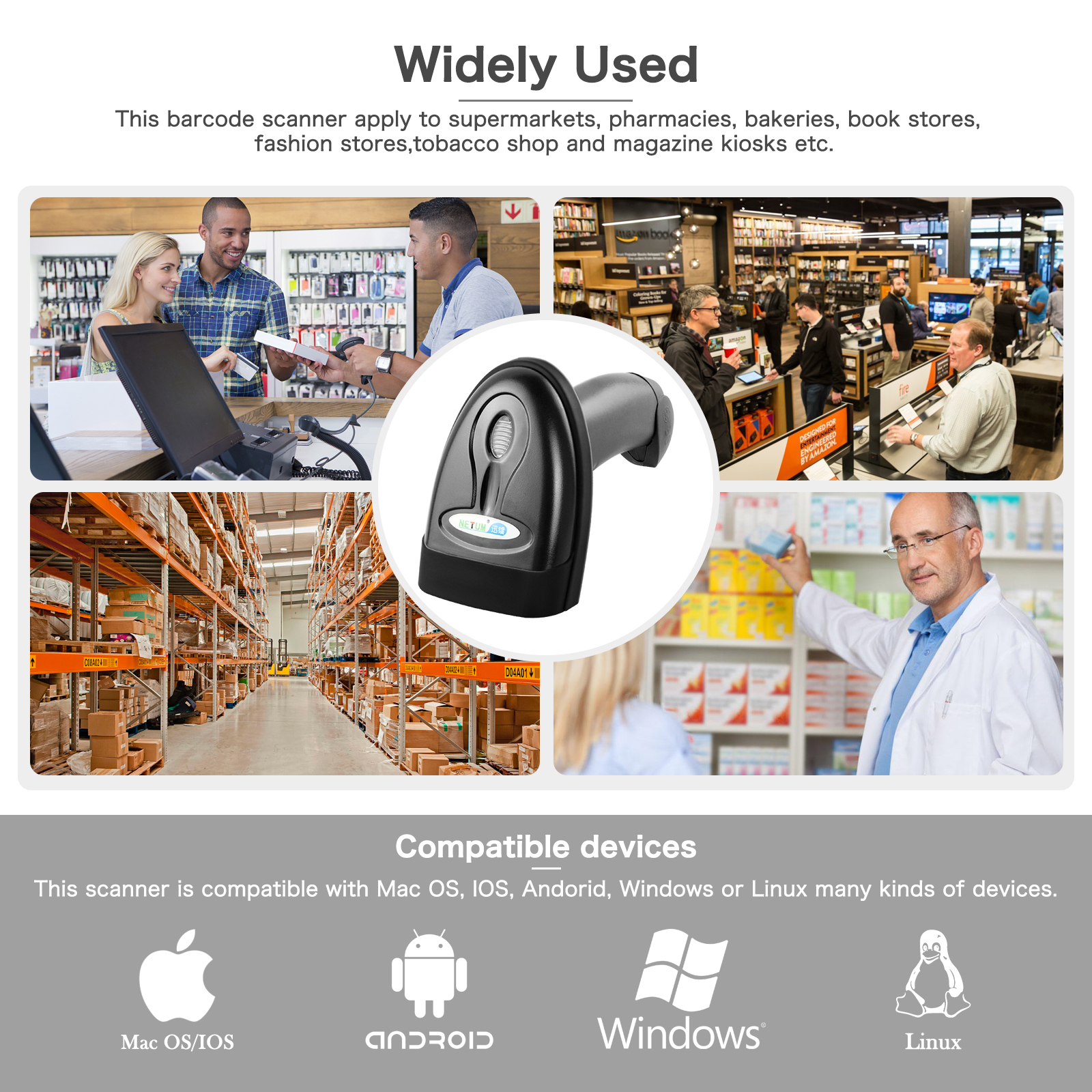 NT-1698LY 1D Bluetooth Handheld Barcode Scanner
