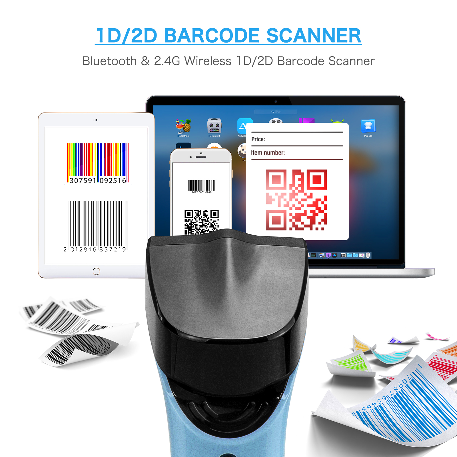 NETUM DS7500 2D Bluetooth Barcode Scanner, Hands Free Automatic Wireless QR Bar Code Reader