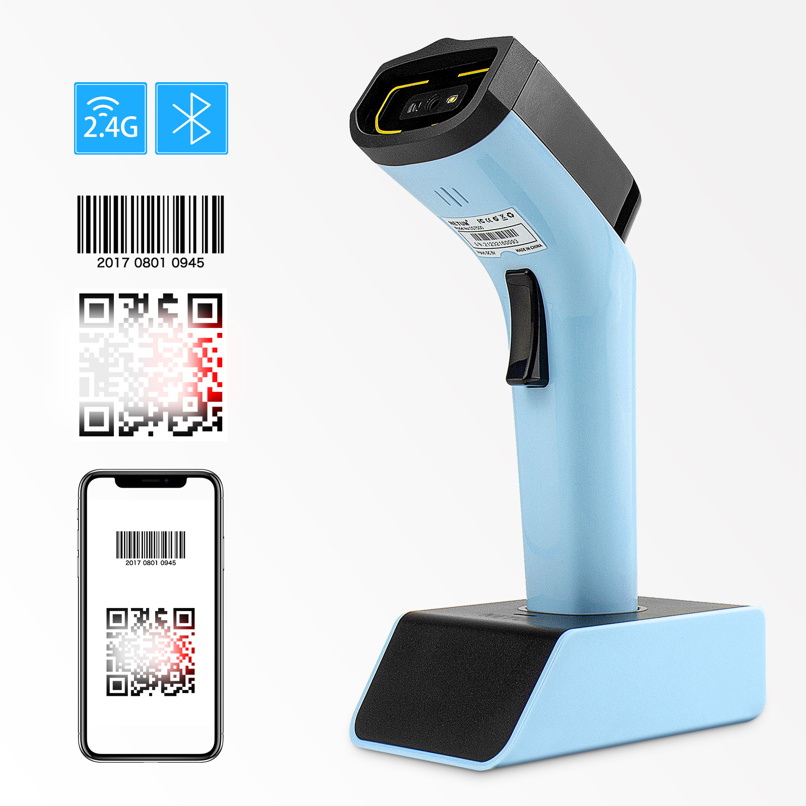NETUM DS7500 2D Bluetooth Barcode Scanner, Hands Free Automatic Wireless QR Bar Code Reader