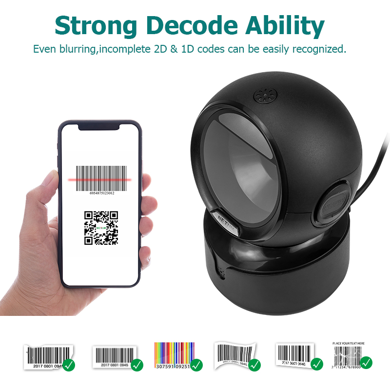 Netum 1D 2D Desktop Barcode Scanner Automatic Sensing Scanning Omnidirectional Hands-Free Barcode Reader QR Platform Scanner