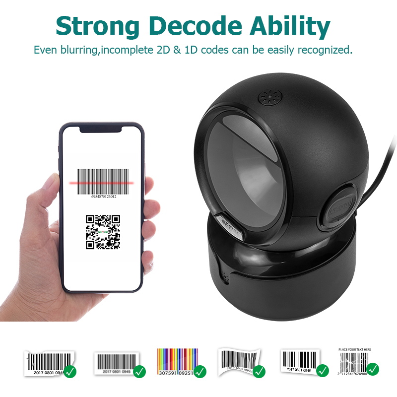 Netum A5 Hands-Free Omnidirectional 2D Desktop Bar code Reader Barcode Scanner For Supermarket