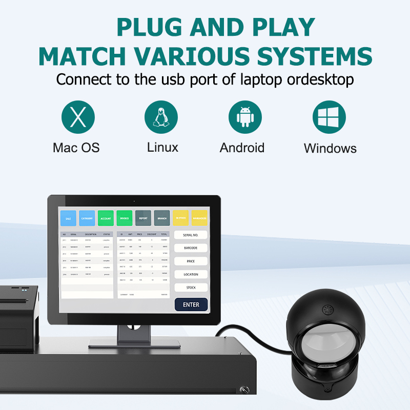 Netum A5 Hands-Free Omnidirectional 2D Desktop Bar code Reader Barcode Scanner For Supermarket