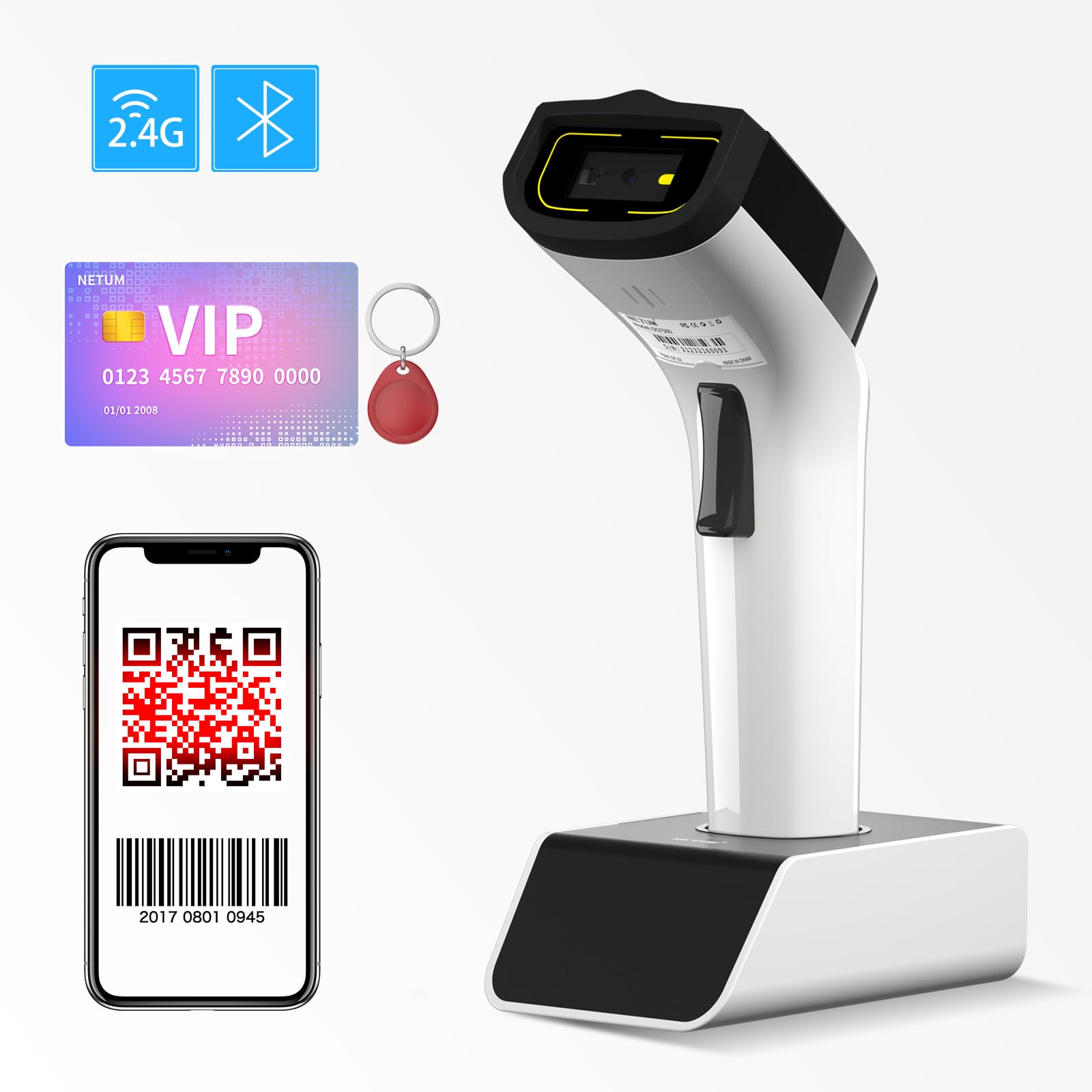 NETUM Hands Free Automatic Sensing Bar Code Reader 1D 2D QR pdf417 Scan Gun Works with MAC OS, Windows, iOS, Android - DS8100