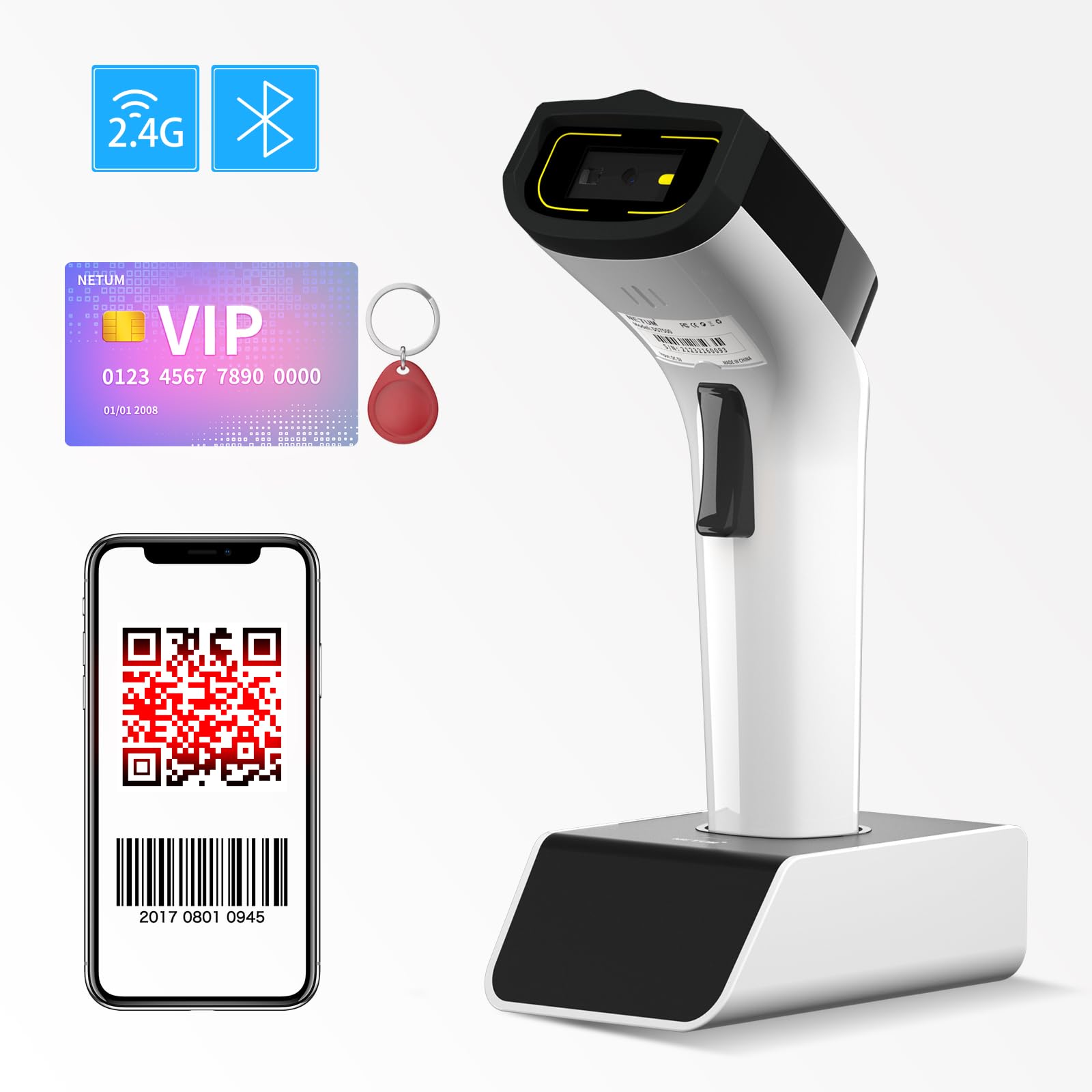 NETUM DS8100 Hands Free Automatic Sensing Bar Code Reader 1D 2D QR pdf417 RFID HF Scanner