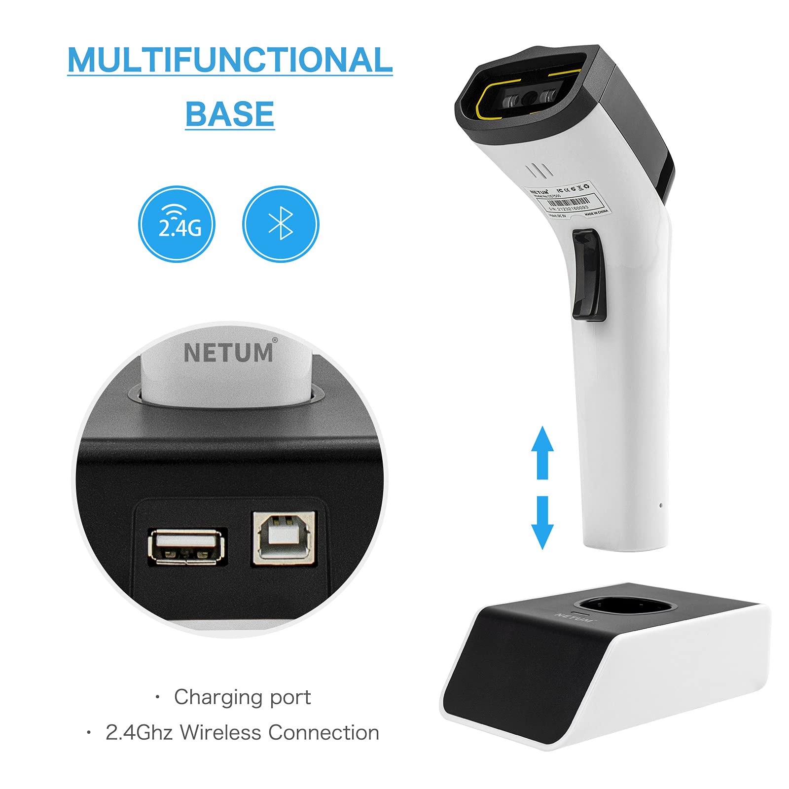 NETUM Hands Free Automatic Sensing Bar Code Reader 1D 2D QR pdf417 Scan Gun Works with MAC OS, Windows, iOS, Android - DS8100