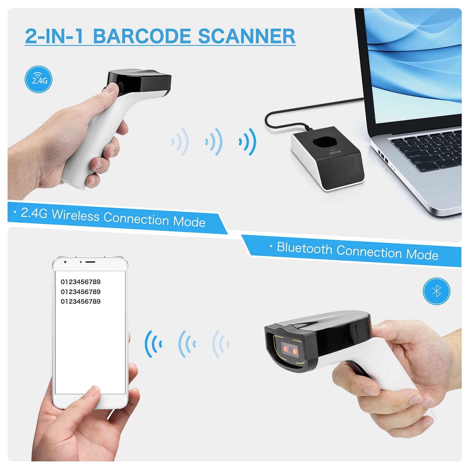 NETUM DS8100 Hands Free Automatic Sensing Bar Code Reader 1D 2D QR pdf417 RFID HF Scanner