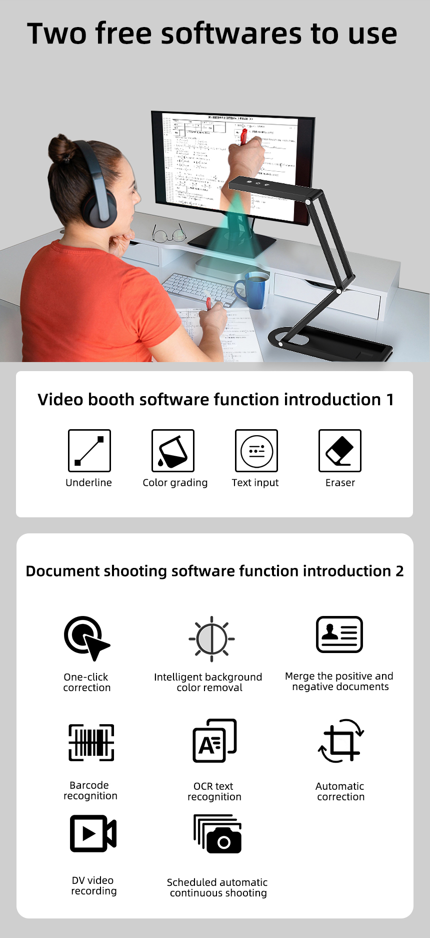 SD-1300 A3 A4 Mini Portable Document Camera Book Scanner With Video