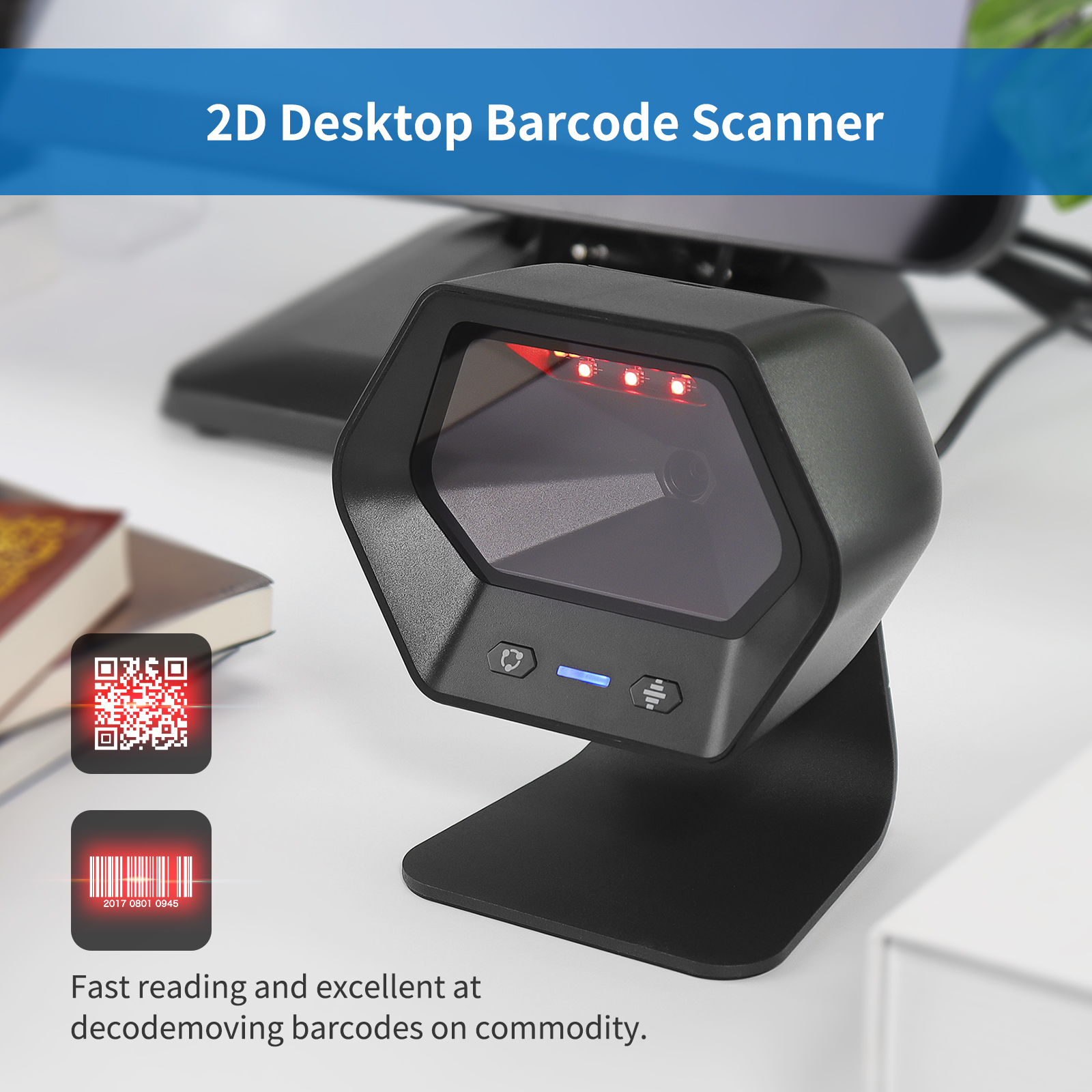 D-8600 1MP Hands-Free Omnidirectional 2D Desktop Bar code Reader Barcode Scanner