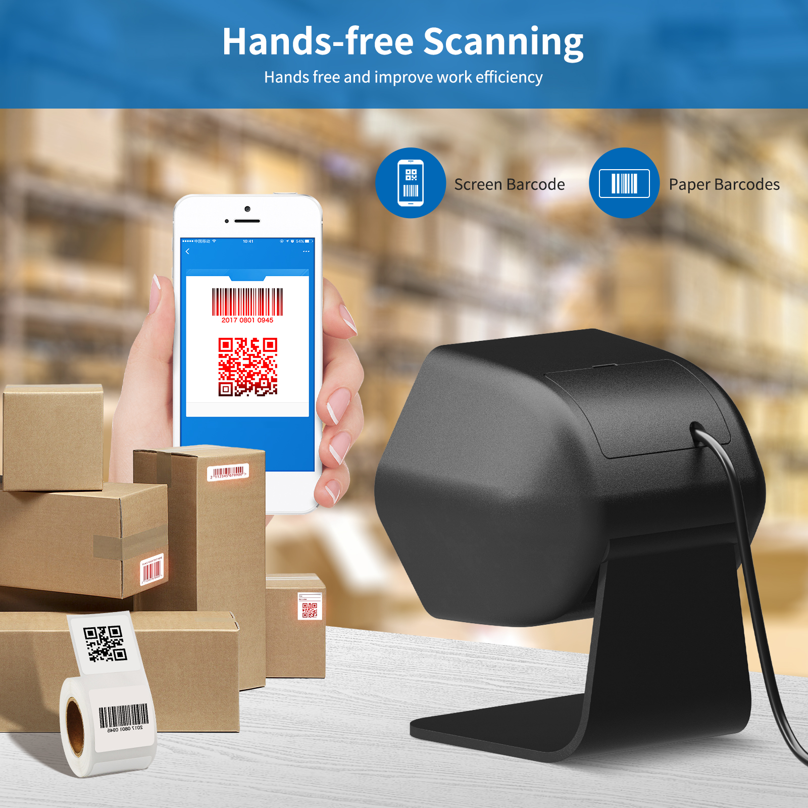 D-8600 1MP Hands-Free Omnidirectional 2D Desktop Bar code Reader Barcode Scanner