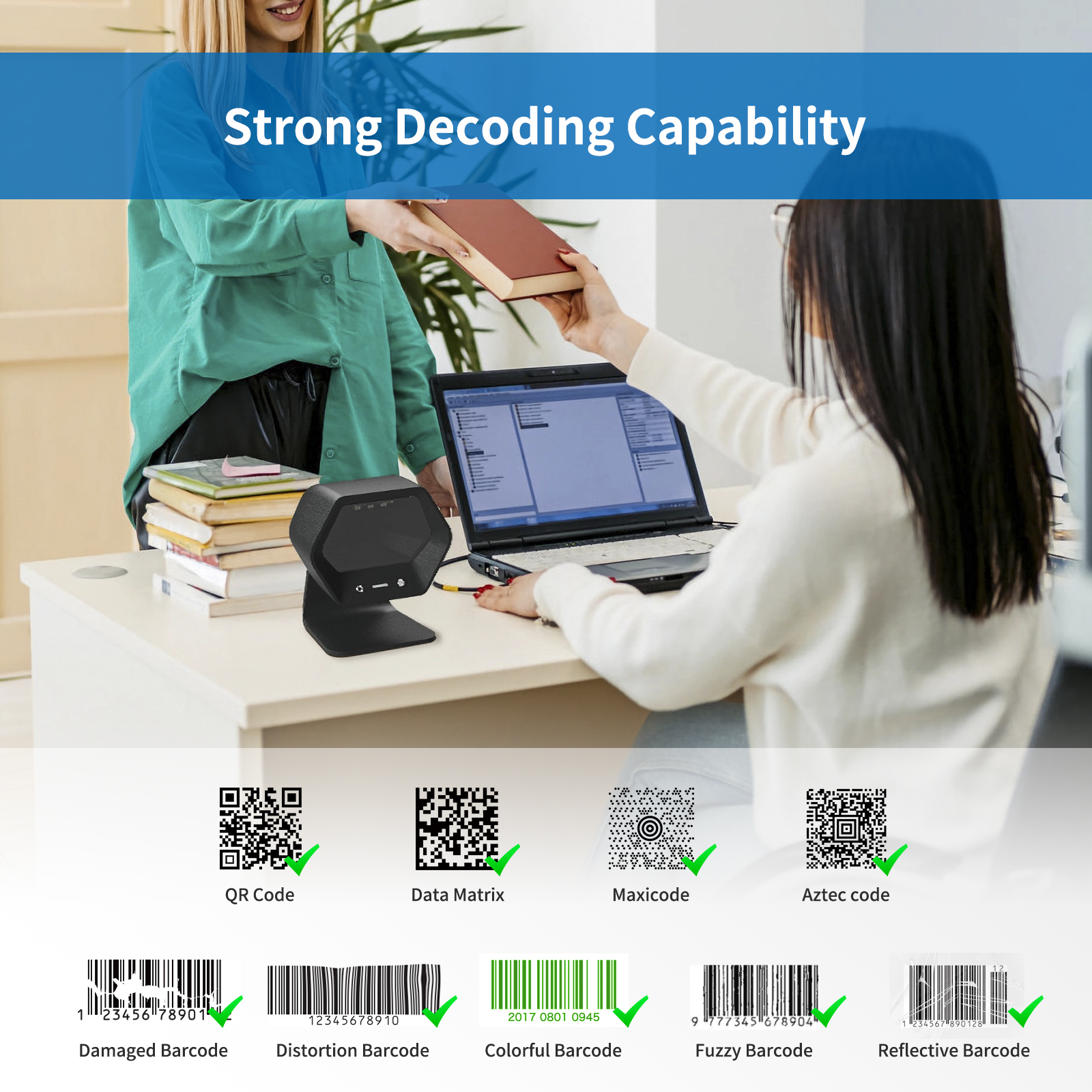 D-8600 1MP Hands-Free Omnidirectional 2D Desktop Bar code Reader Barcode Scanner