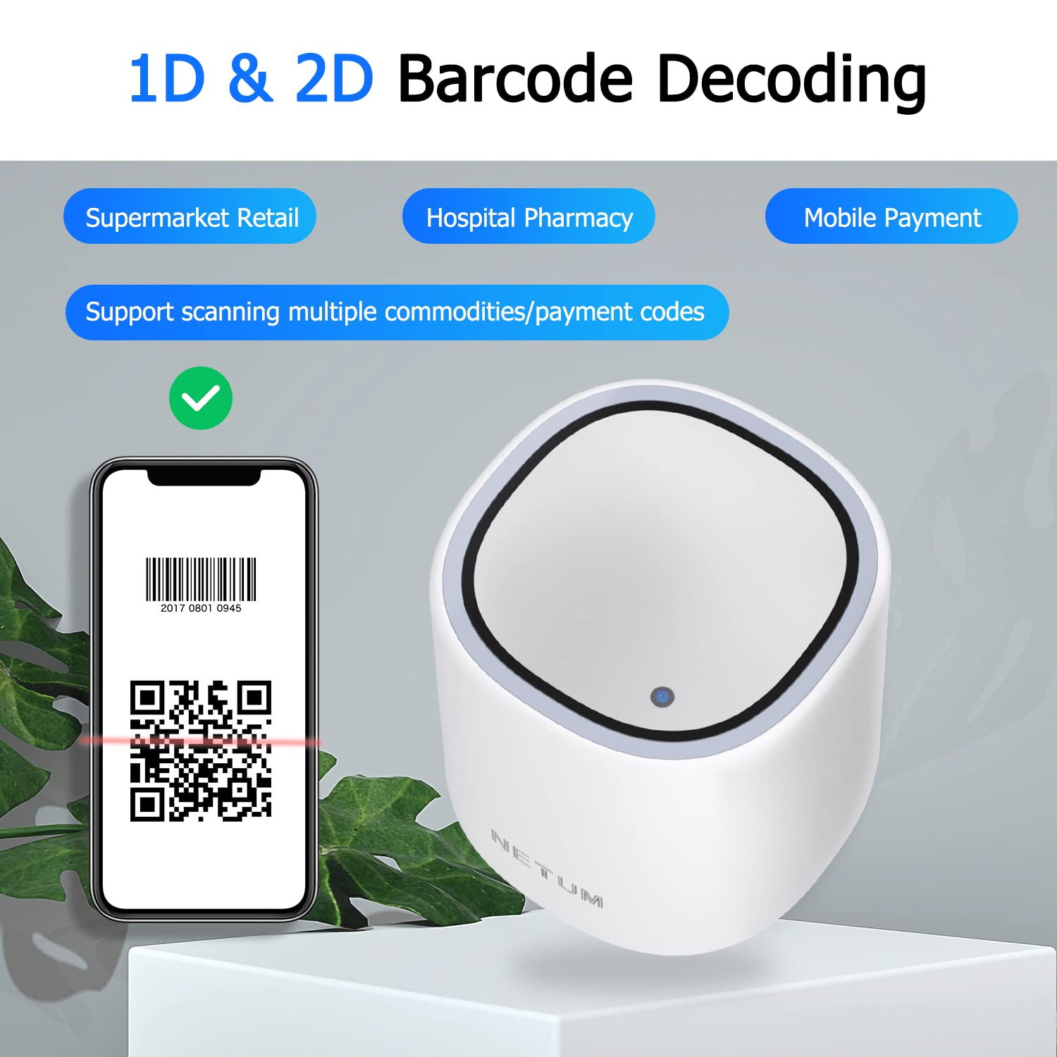 NT-5090 NETUM 2D barcode reader qr code reader USB barcode scanner Payment Box for Alipay wechat pay