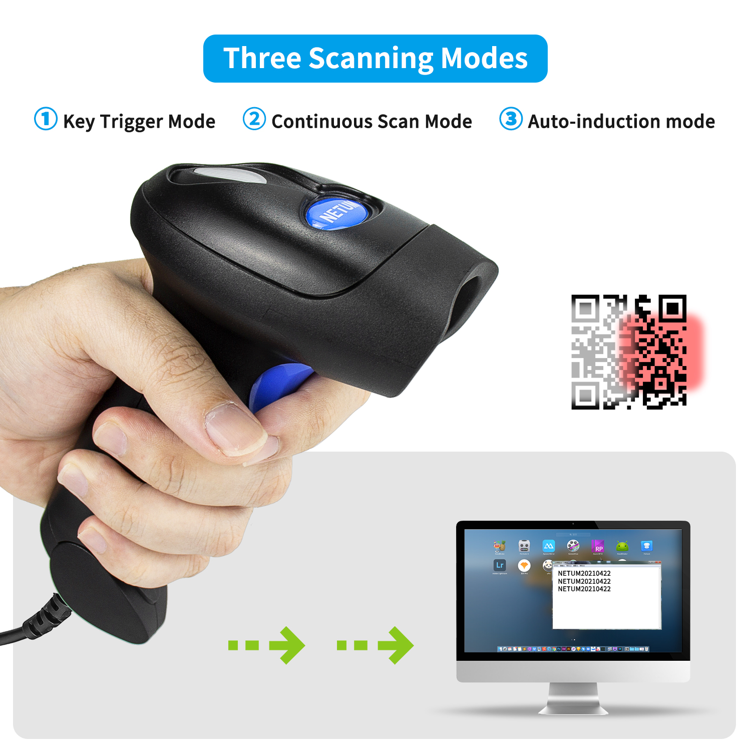 NETUM L3 Wired CCD Barcode Scanner AND Handheld L6 Wireless Bar Code Reader 32Bit High Speed POS Bar Code Scan for inventory