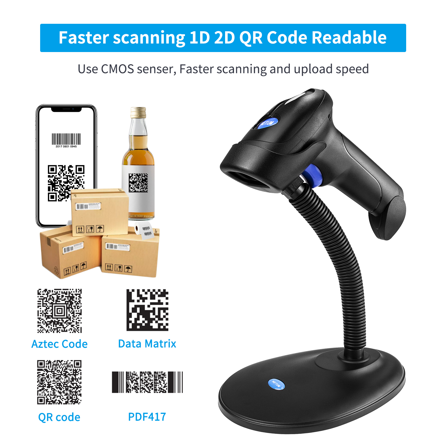 L8BL Wireless 1D 2D Barcode Scanner