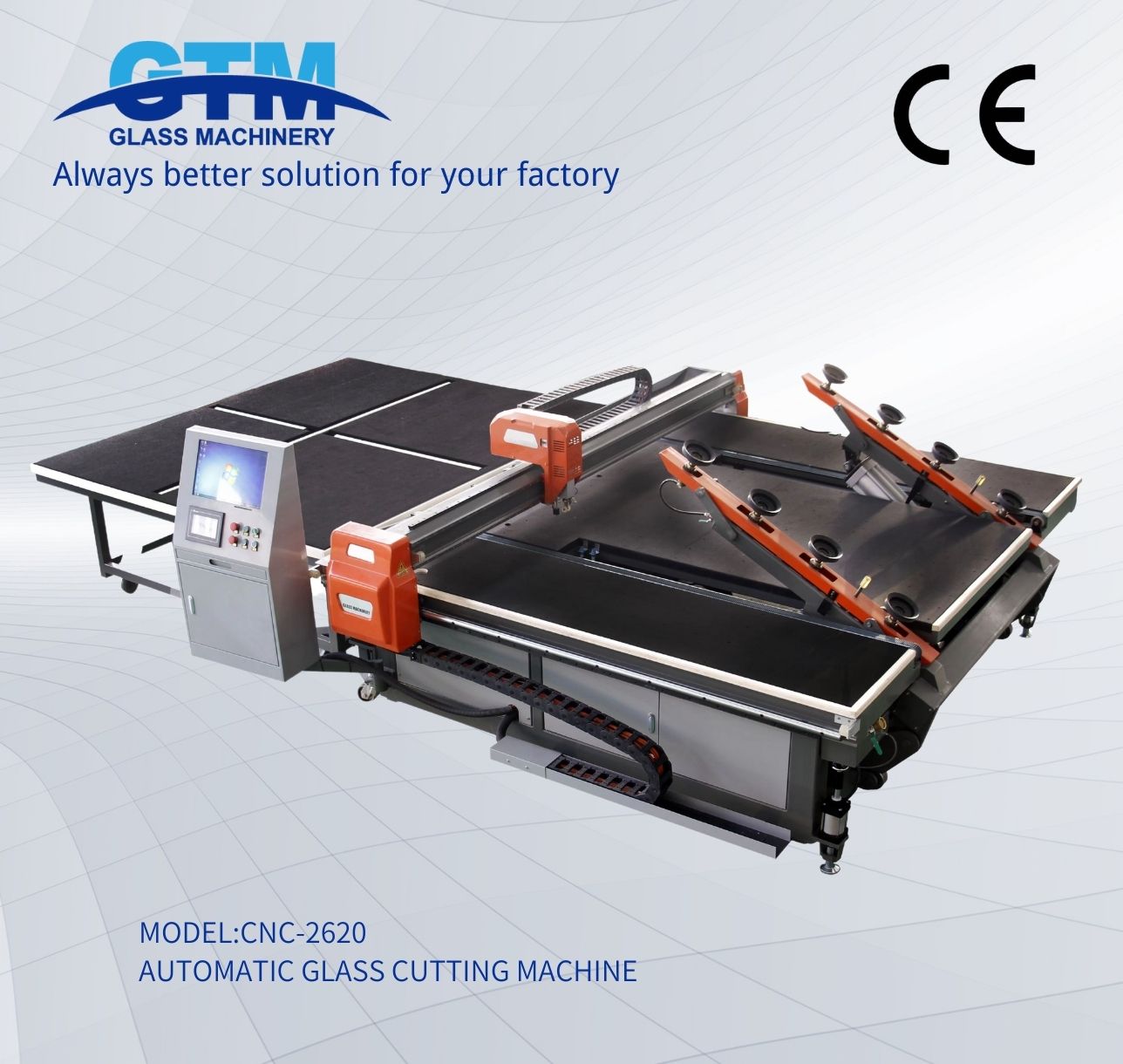 अलग-अलग ब्रेकिंग टेबल के साथ सीएनसी-2620 स्वचालित सीएनसी ग्लास काटने की मशीन
