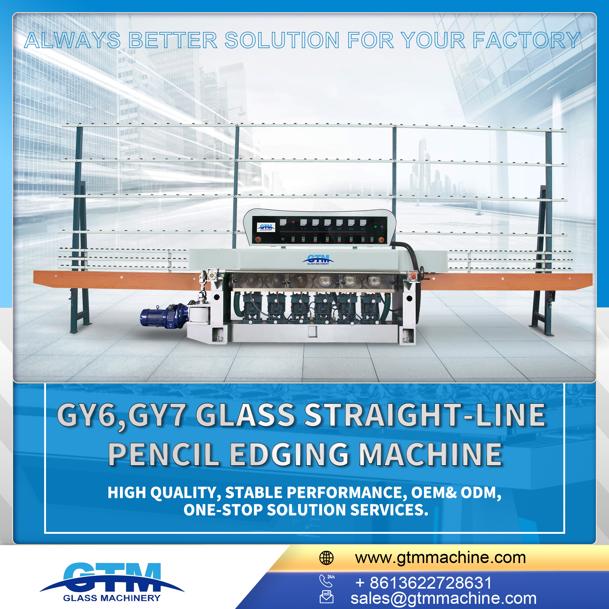 GY6 6/7 Spindles Glass Pencil Round OG Edging Polishing Machine