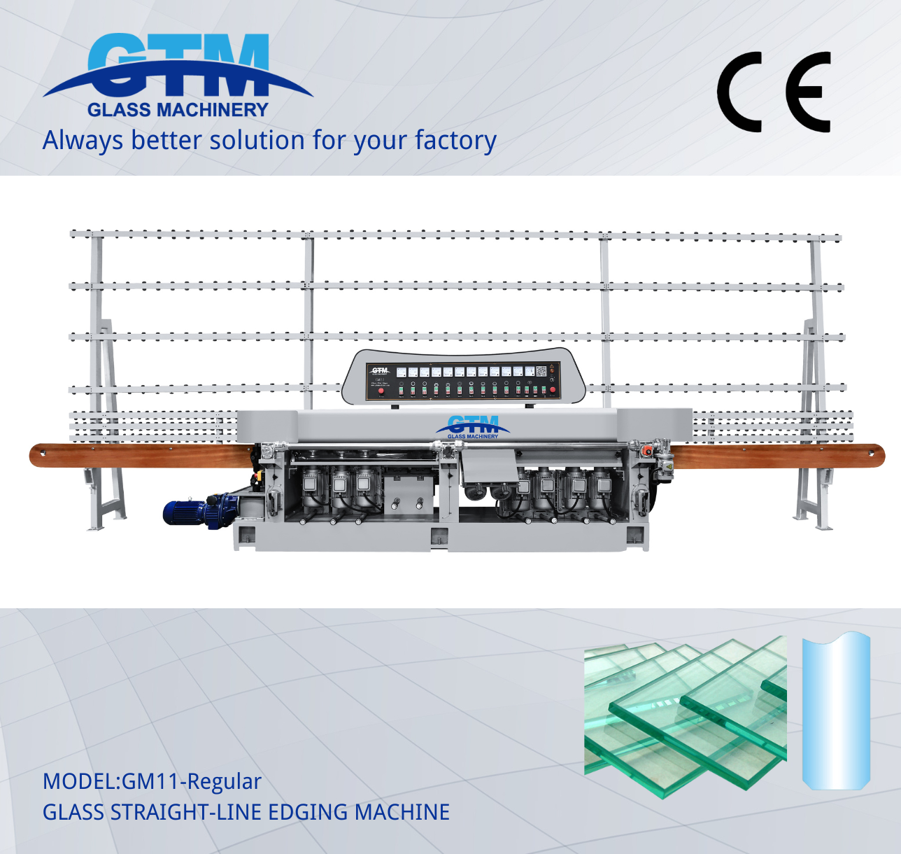 Máquina canteadora pulidora de bordes de vidrio GM9 y GM11