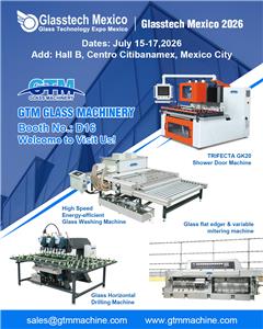 Anuncio de GTM Glass Machinery en Glasstech México 2026