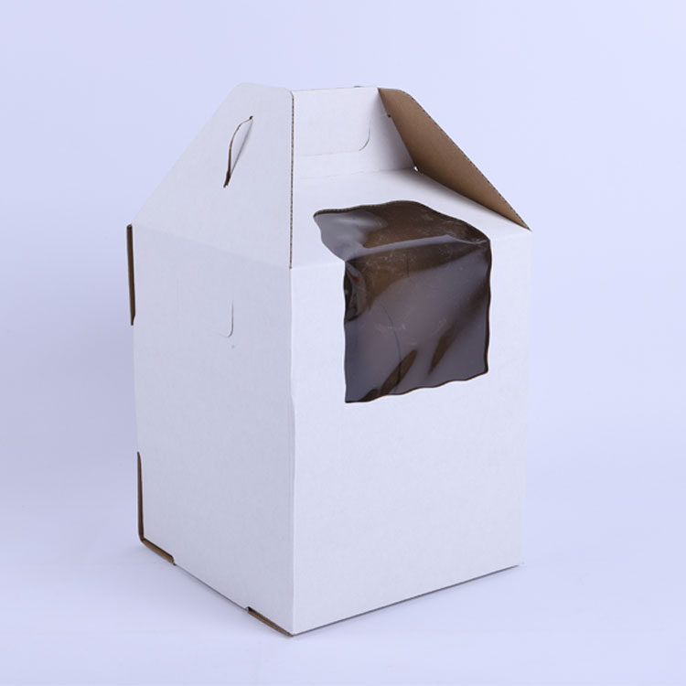 Customized Brown Corrugated Cake Box With Handle Tall Cake Box With Window