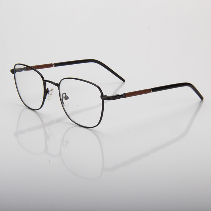 Unisex Metal Eyeglasses With Wood Temple