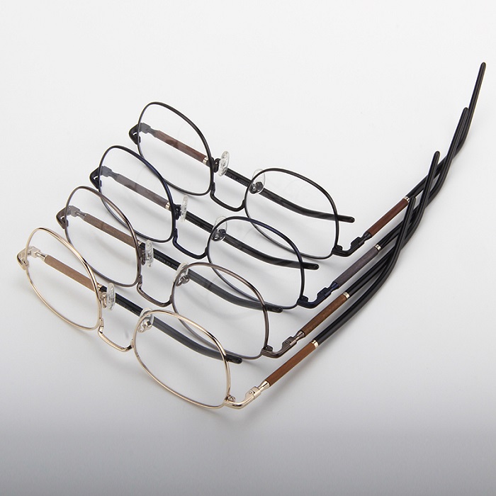 Unisex Metal Eyeglasses With Wood Temple