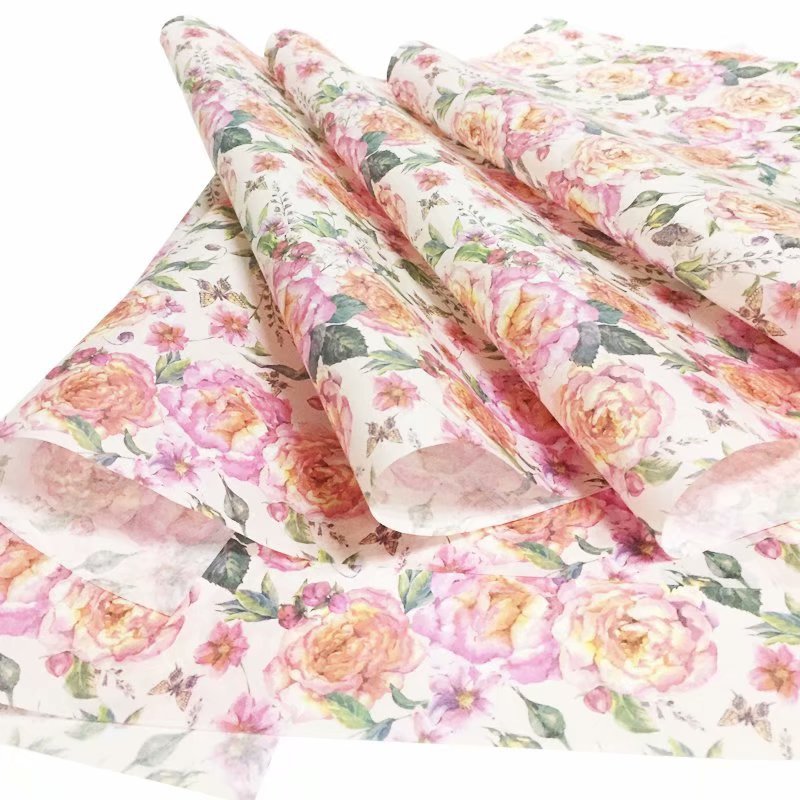 Flower design printed high quality 17gsm greaseproof tissue wrapping paper for clothing packaging
