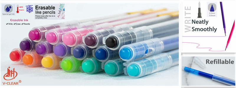 Erasable Gel Ink Pen with rubber on cap