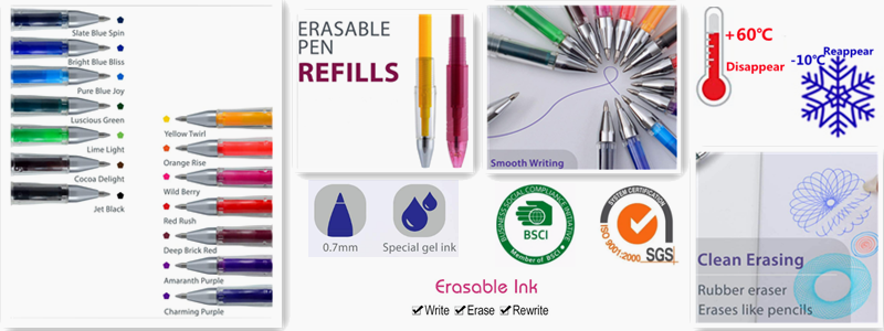 Assorted color erasable gel pen