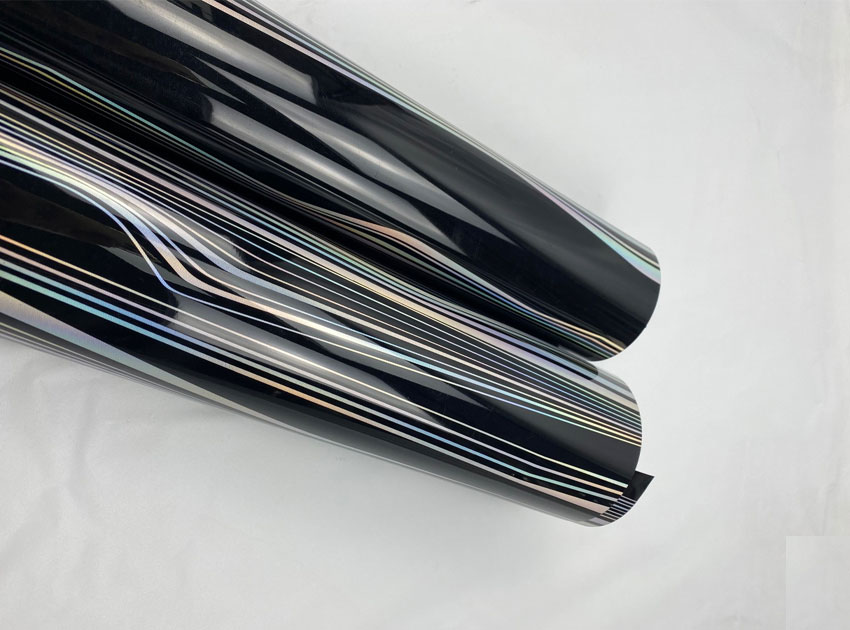 PVC Decorative Film with black ground and laser wavy stripes