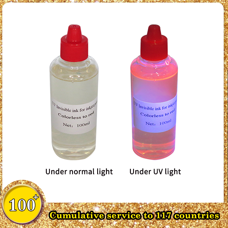 Impressão a jato de tinta com tinta UV invisível à base de solvente, vermelho / azul / amarelo