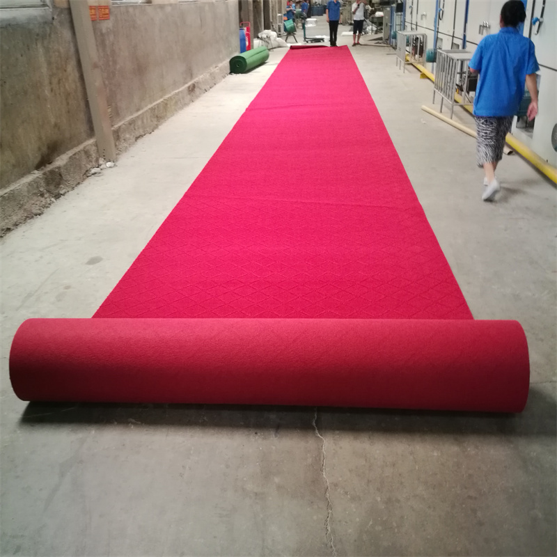 non woven needle punched polyester velour even exhibiton red wedding carpet