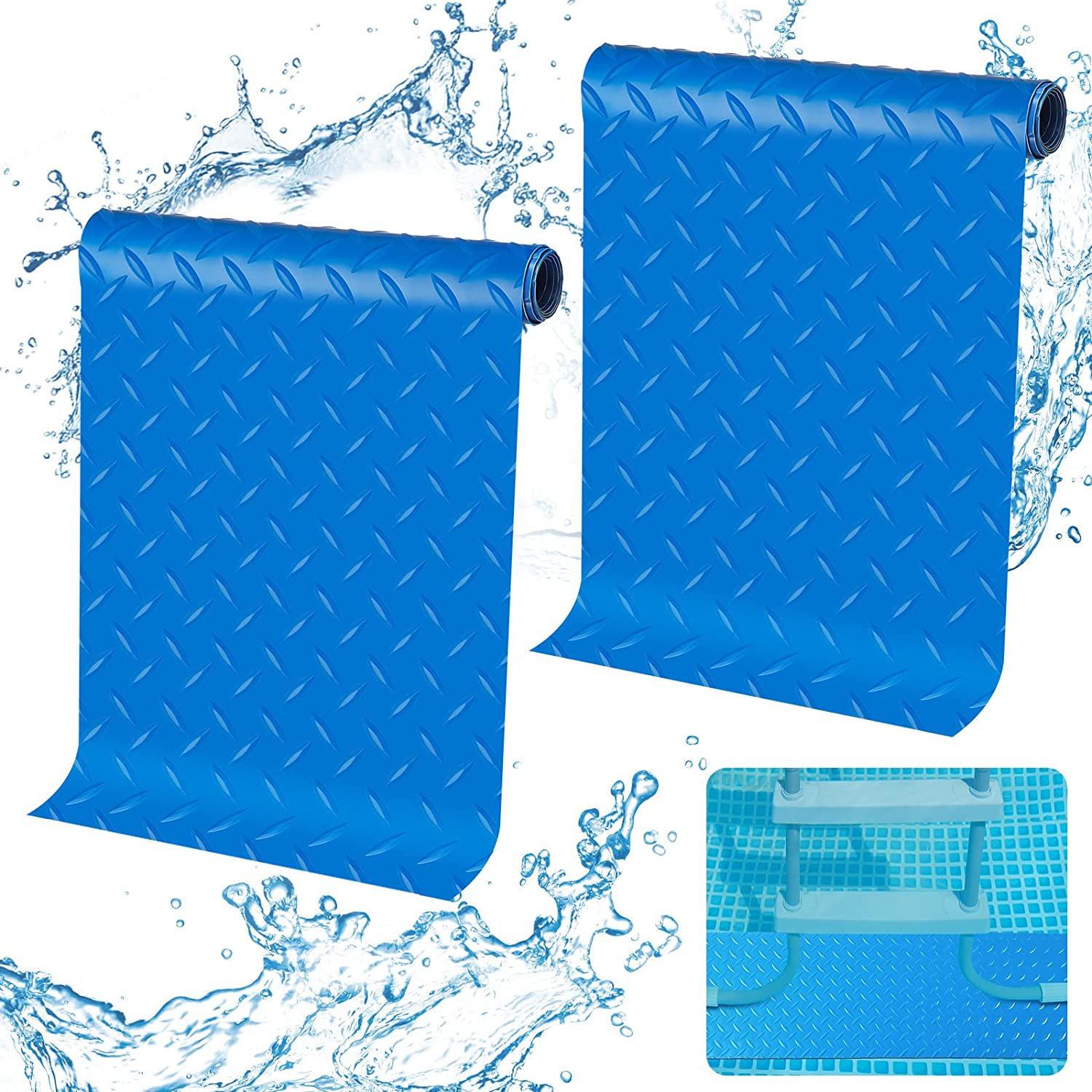 Blue Medium (36 X 36 inch) Swimming Pool Ladder Mat Protective Pool Ladder Pad Step Mat with Non-Slip Texture