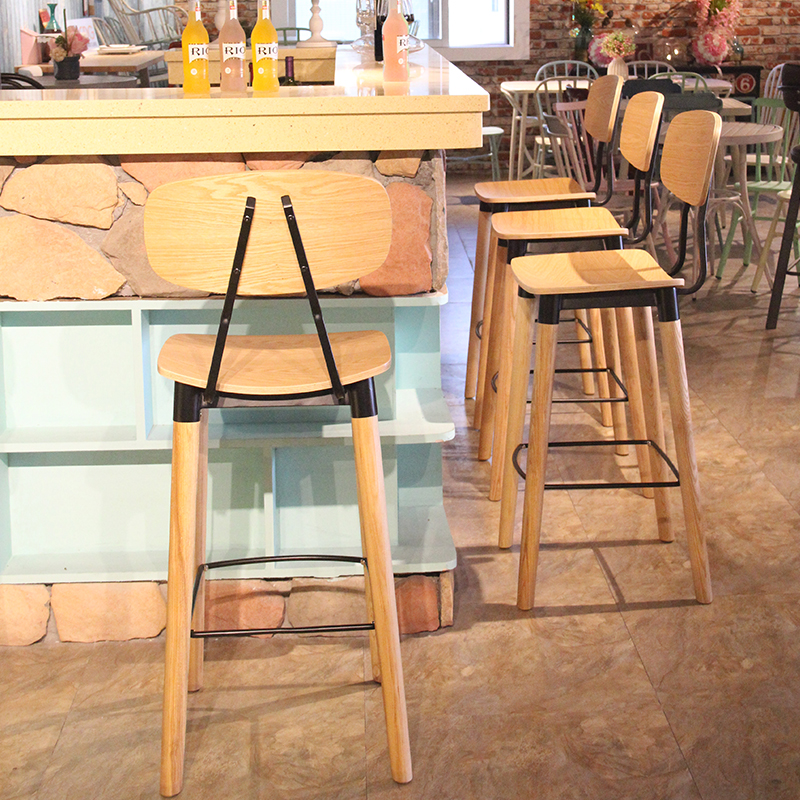 Italian 75cm Height Wooden Seat Industrial Bar Pub High Stool Chair